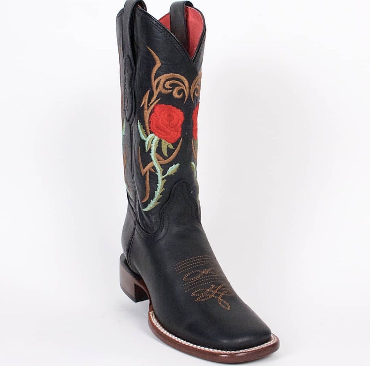 Quincy Womens Wide Rodeo Boot in Black w/ Roses Dama – Nora's