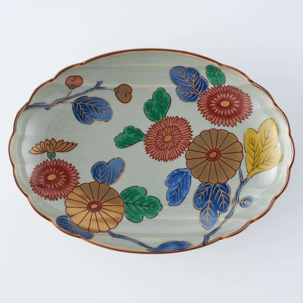 波佐見焼 林九郎窯 古伊万里菊紋 楕円皿 ¥5,720 大人の焼き物