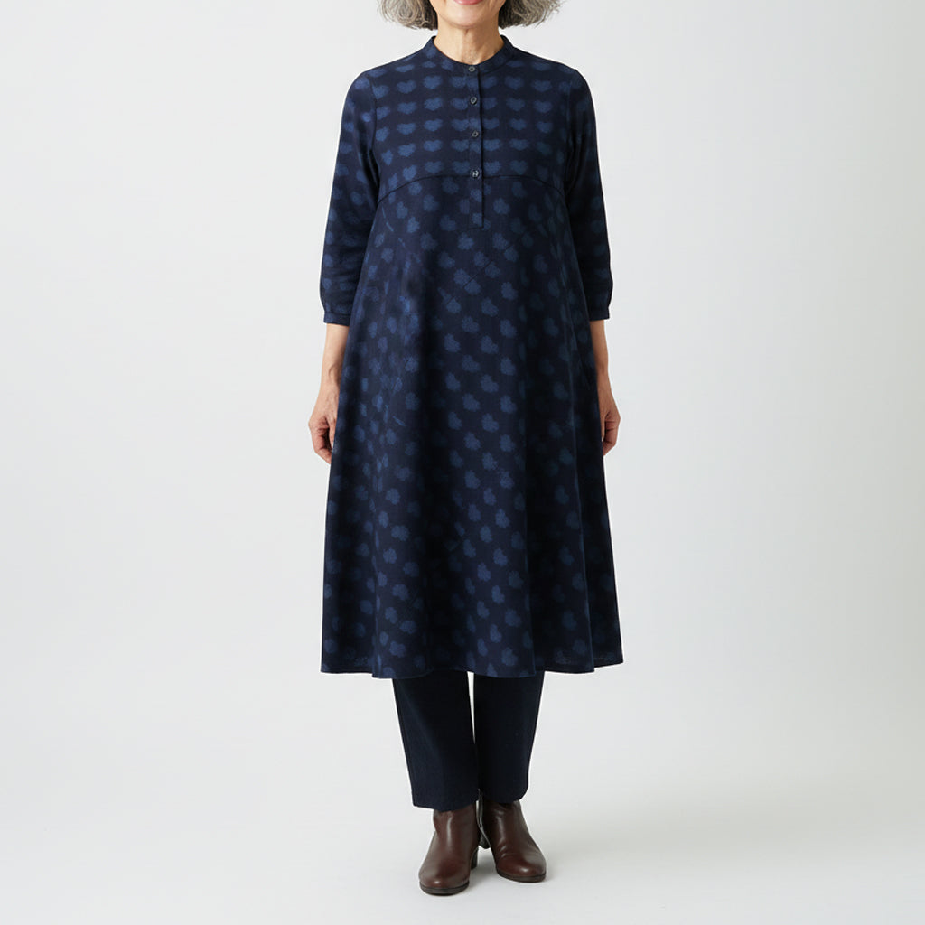 儀右ヱ門 ギエモン ぎえもん 久留米絣 スタンドカラー ワンピース ソ