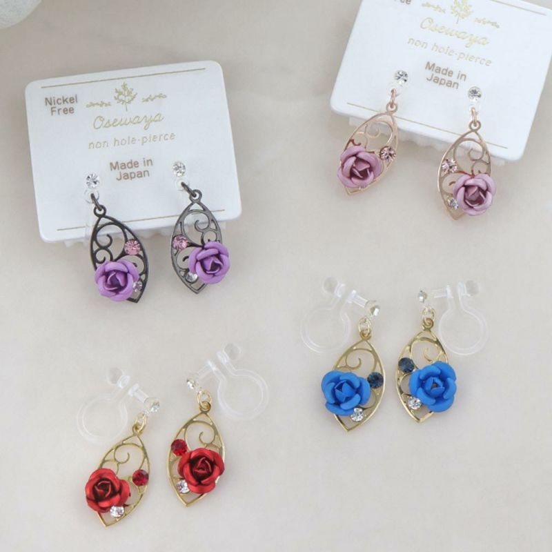 ノンホールピアス ニッケルフリー バラ ローズ フラワー ストーン