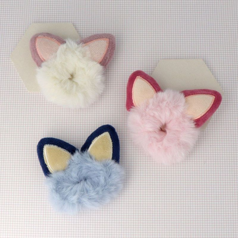 キッズアクセサリー 猫耳付き フェイクファー シュシュ ヘアゴム