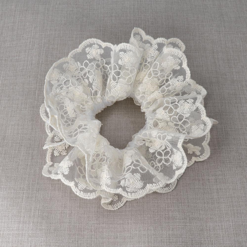 シュシュ スカラップ チュールレース 刺繍 花柄 フラワー ビッグ