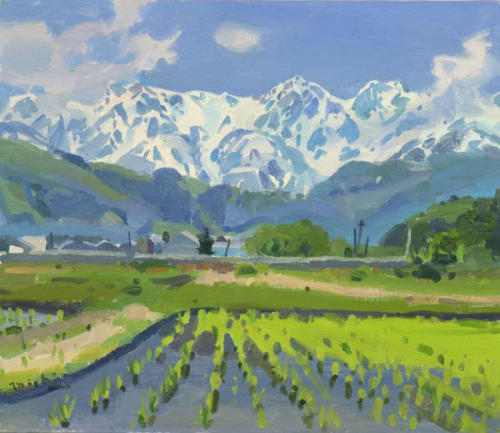 小泊岬を望む」流木の浜(青森)油絵F6(410×318mm)