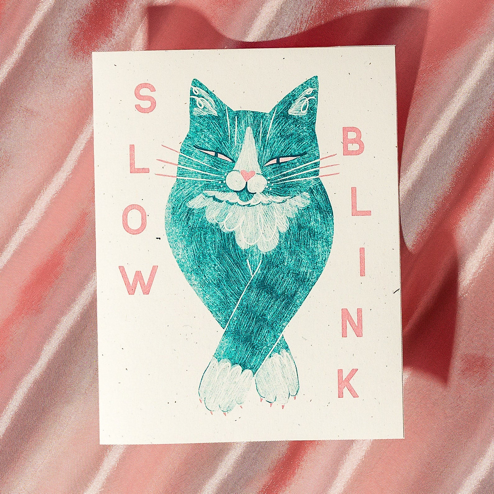 Slow Blink Cat - Risograph Greeting Card – Bromstad Printing Co.