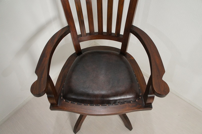 イス｜アンティーク調 回転アームチェア 書斎椅子 無垢材｜81JP STORE