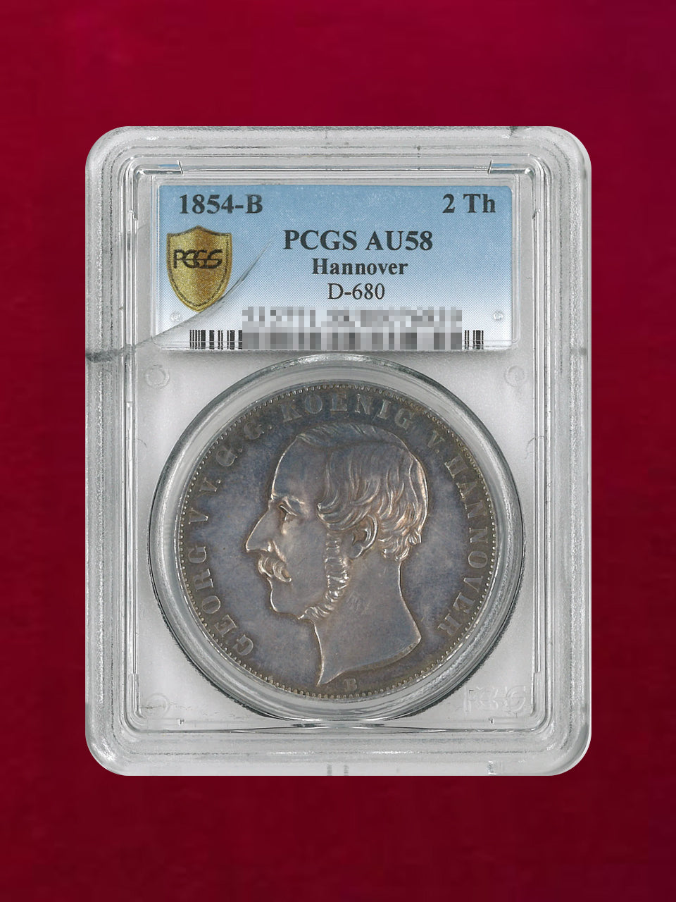 ドイツ・ハノーファー】2ターラー 銀貨 Hannover 1854B PCGS AU58［B
