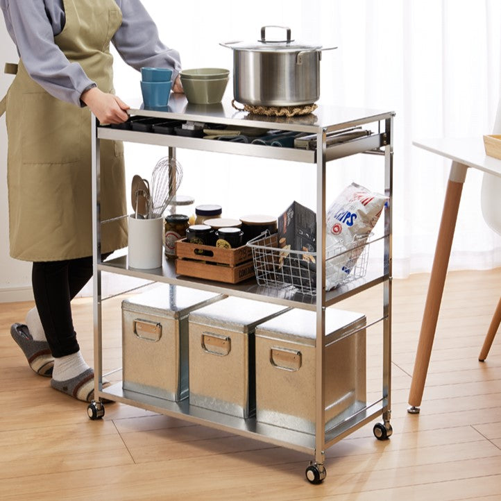 日本製 燕三条 ステンレス作業台ワゴン 幅73.5cm 引出し付き キッチン