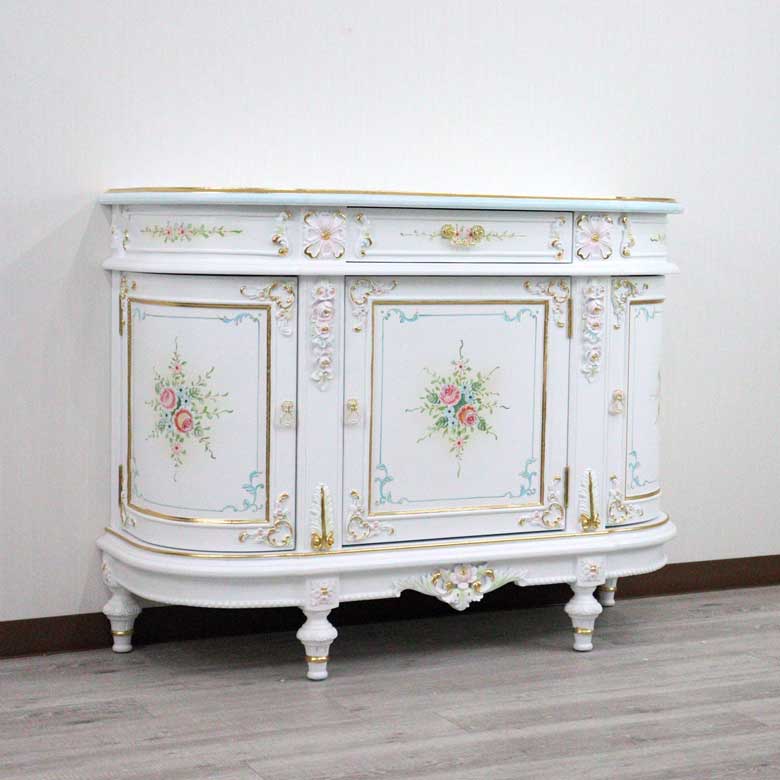 ロココ サイドボード 120cm 3ドア ローキャビネット 白家具 – 輸入家具