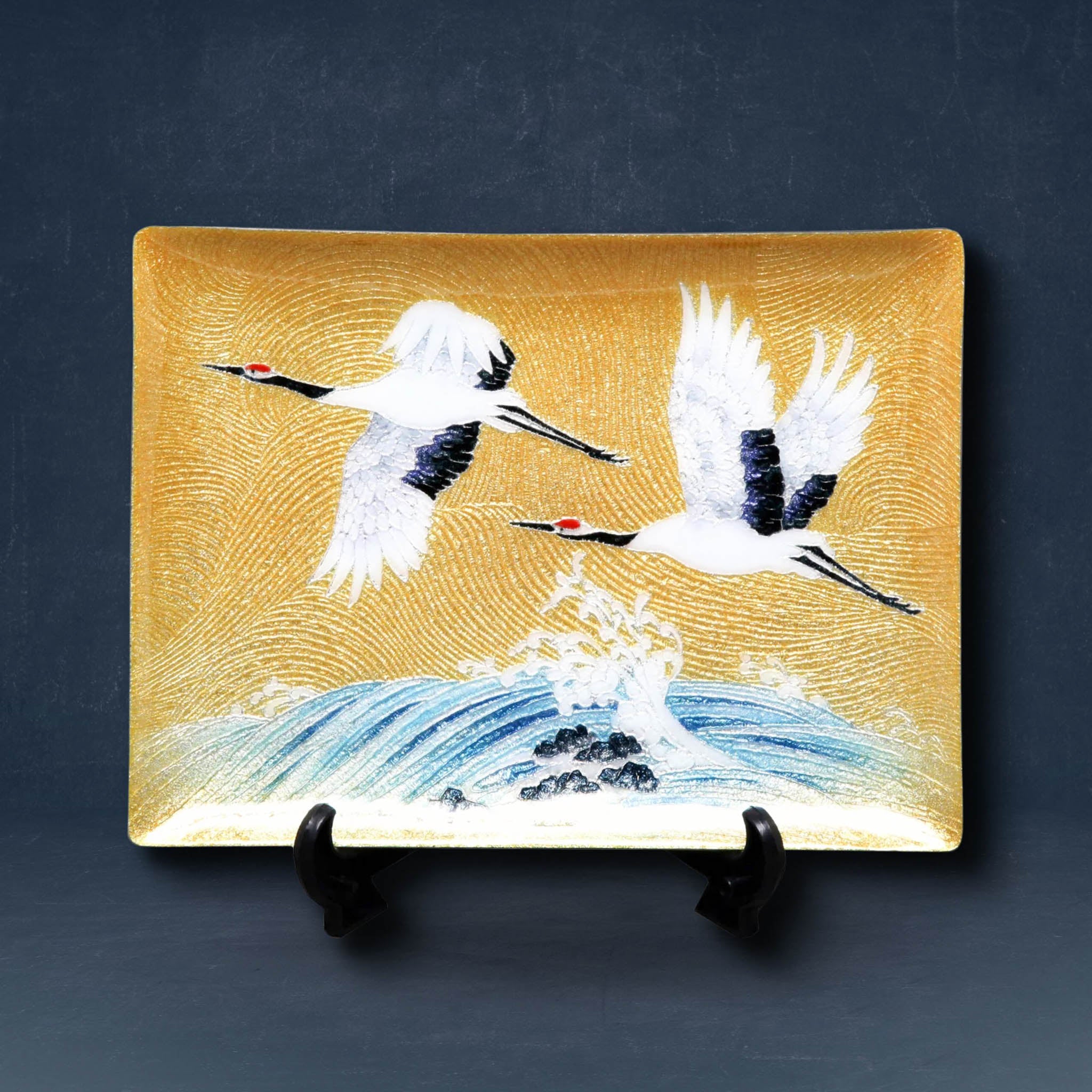 七宝焼き | 飾皿 | 波涛鶴 18x24