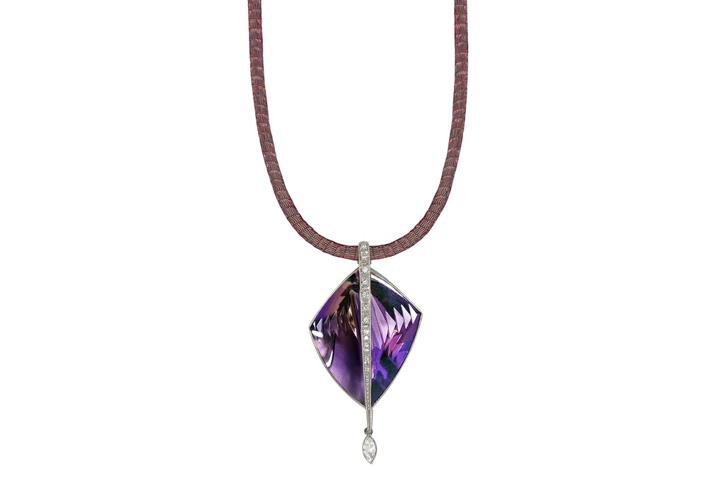 Amethyst K18WGアメシスト ダイヤモンドペントップ兼ブローチ(SV紐