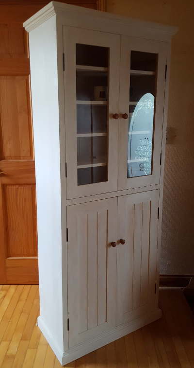 ガラスキャビネットホワイト カントリー家具キャビネット