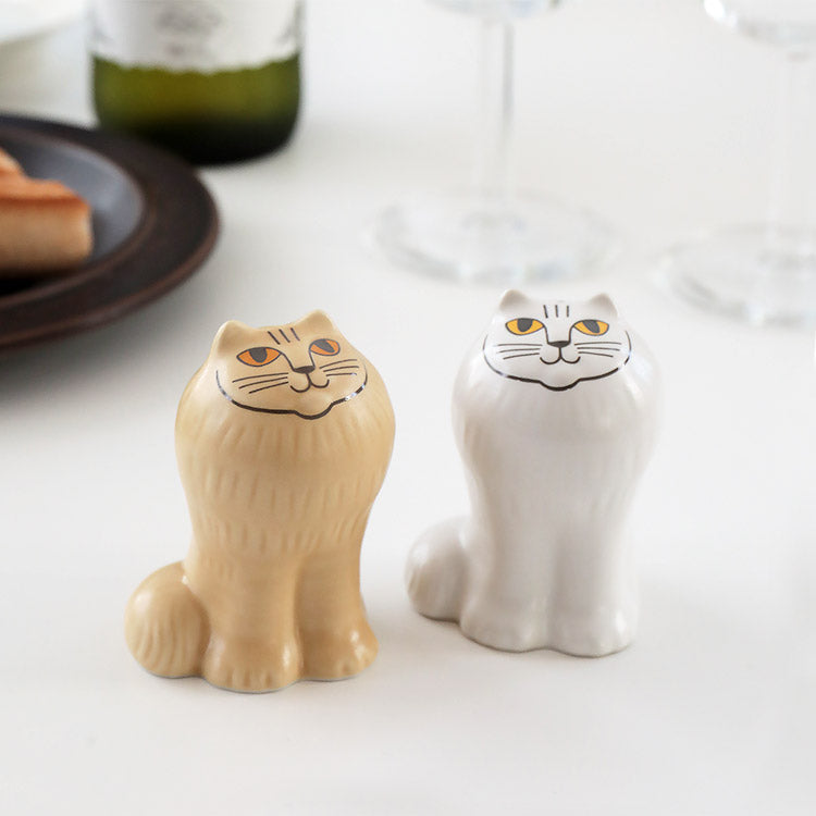 Lisa Larson リサ・ラーソン 月のメの猫 ソルト＆ペッパー 白・茶 2個