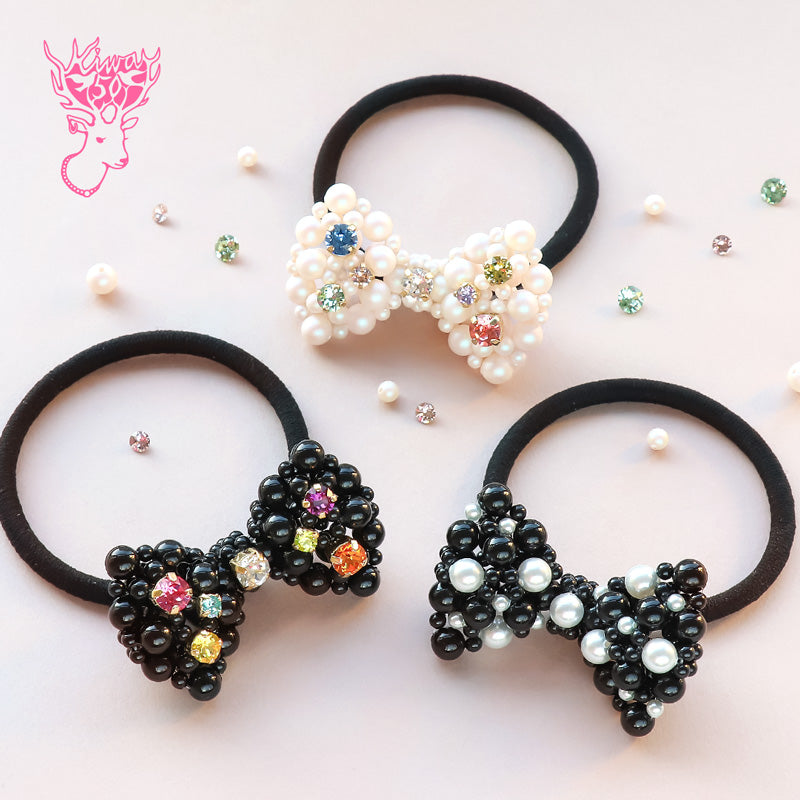 レシピNo.KR1313 貴和クリスタルのリボンヘアゴム2種 – 貴和製作所