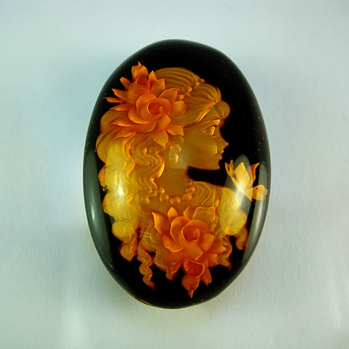 琥珀インタリオ 手彫り 36×24mm ジュエリールースdf434 - 御徒町の宝石