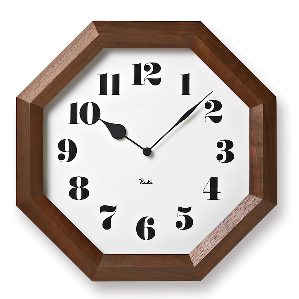 リキ クロック 八角の時計 掛時計 ホワイト シンプル ウォールナット