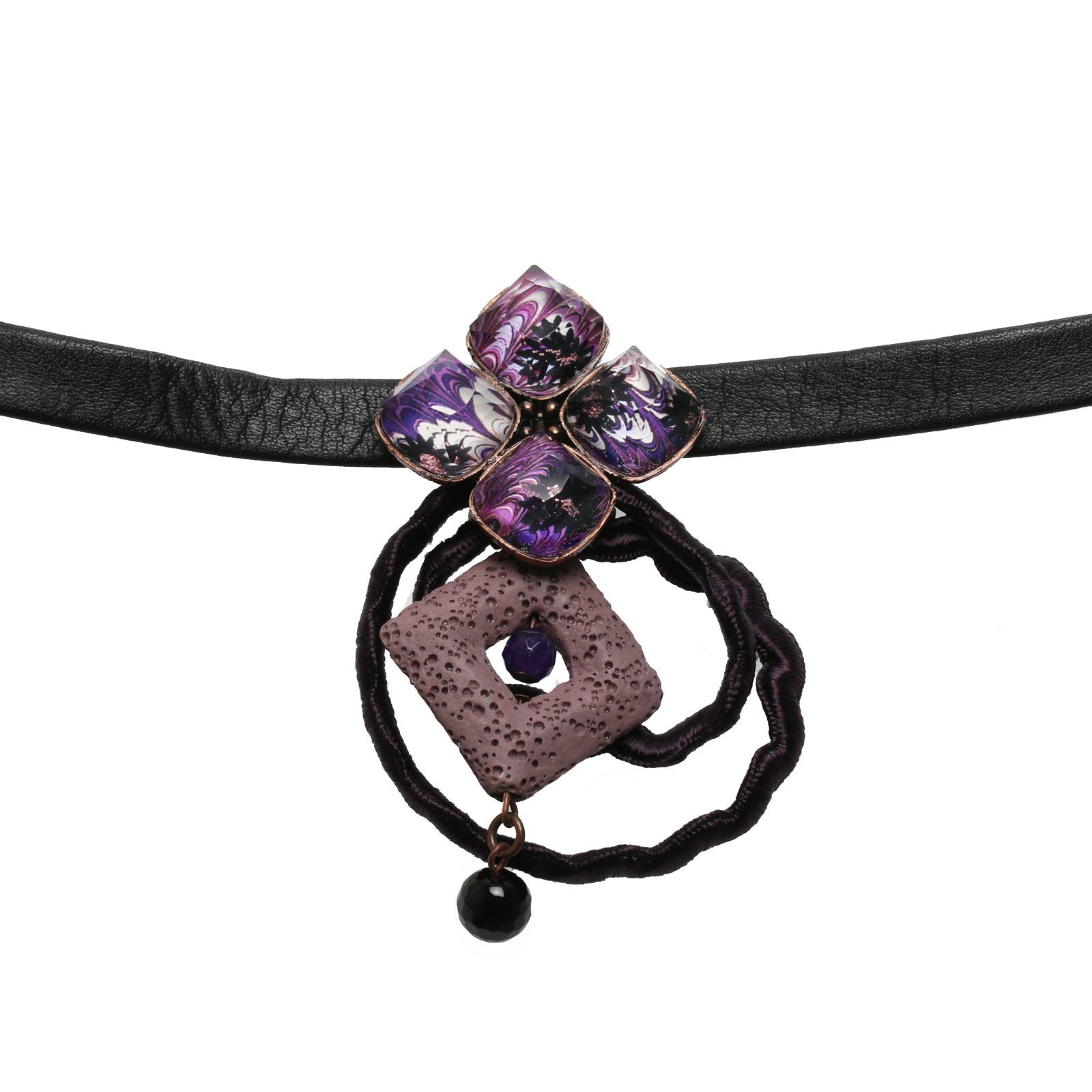 革紐チョーカー 紫陽花 アメジスト マーブル 紫 – TAMARUSAN