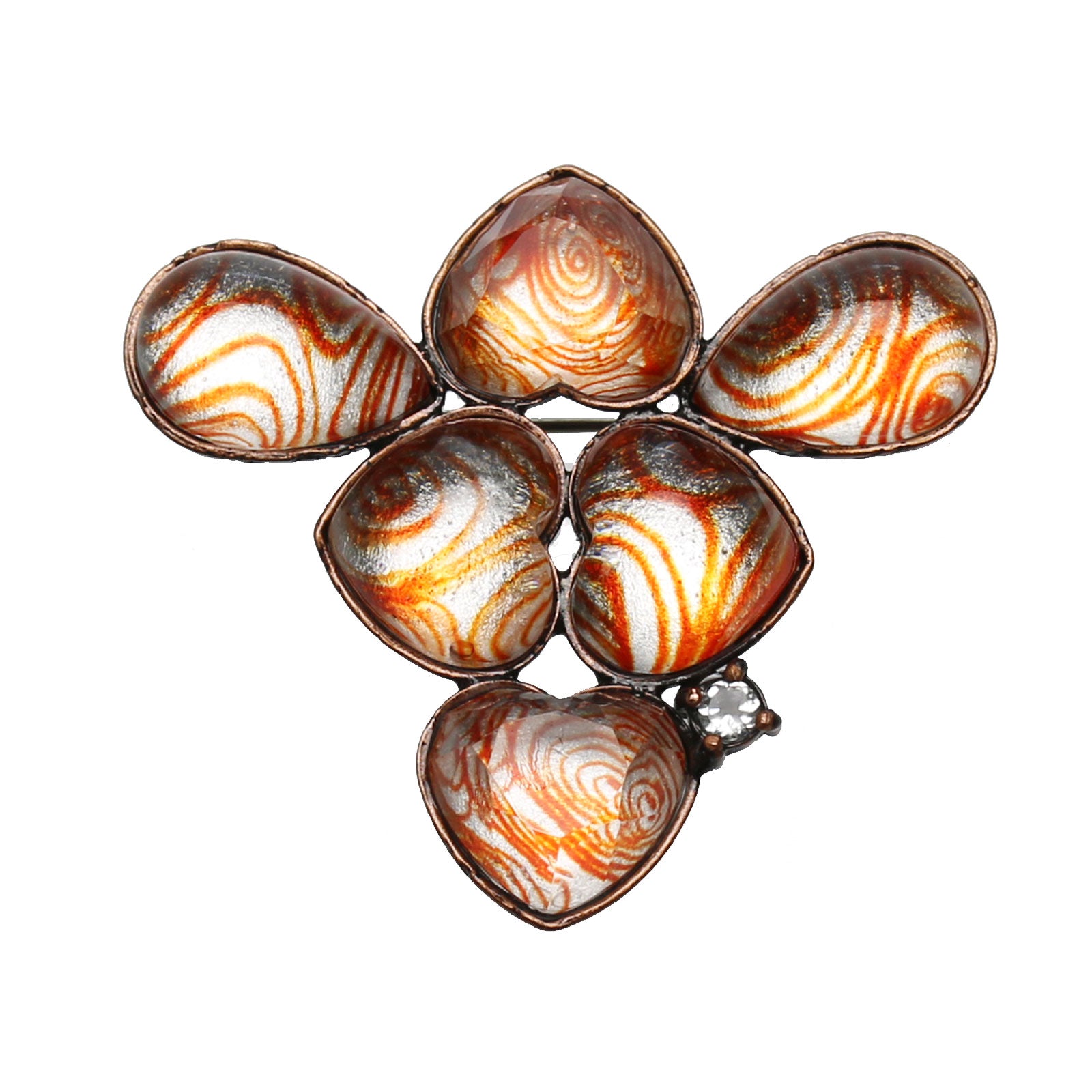 ブローチ 渦巻き アクアマリン オレンジ 幻想的 ユニーク 贈り物