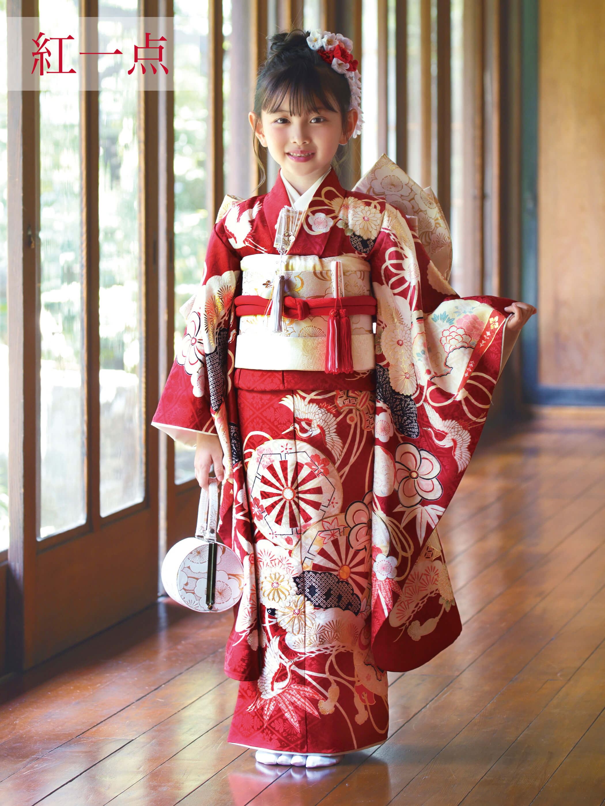 S0715 源氏車に鶴（赤） | 七五三着物レンタル | tententen
