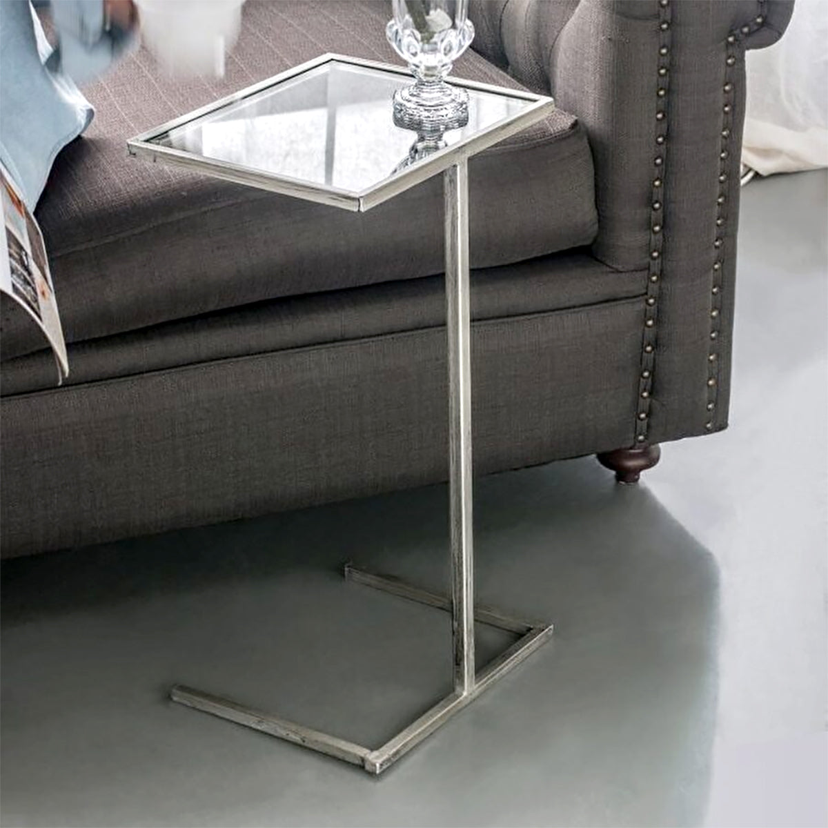 ソファ用サイドテーブル/シンプルモダン（ガラス＆シルバー） – 輸入