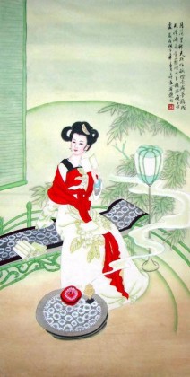 工笔仕女国画《相思图》 - 仕女图- 99字画网