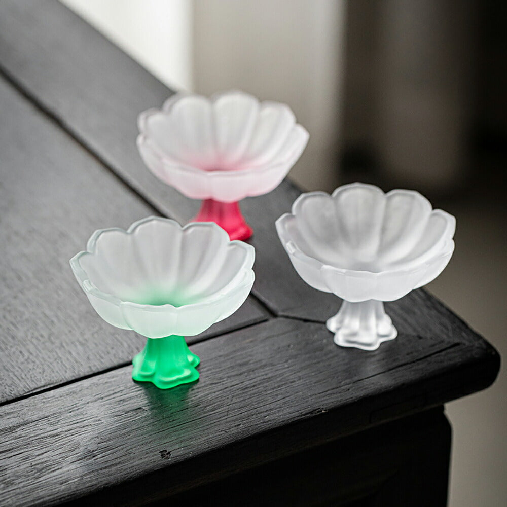 IwaiLoft 蓮の花 瑠璃 グラス 小皿 小鉢 ガラス 小さめ ゴブレット