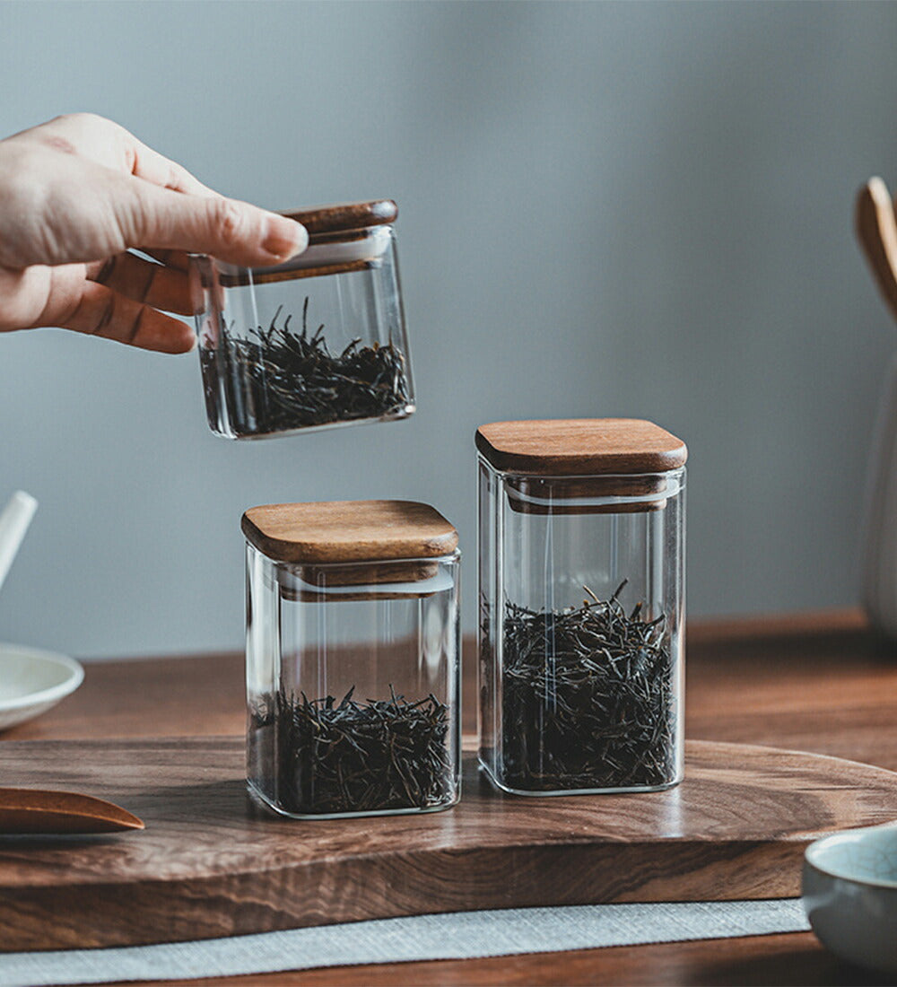 IwaiLoft【Square】天然木の蓋 ガラスキャニスター 珈琲キャニスター