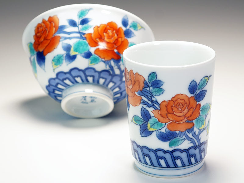 有田焼】湯呑茶碗セット 染錦吉祥薔薇図