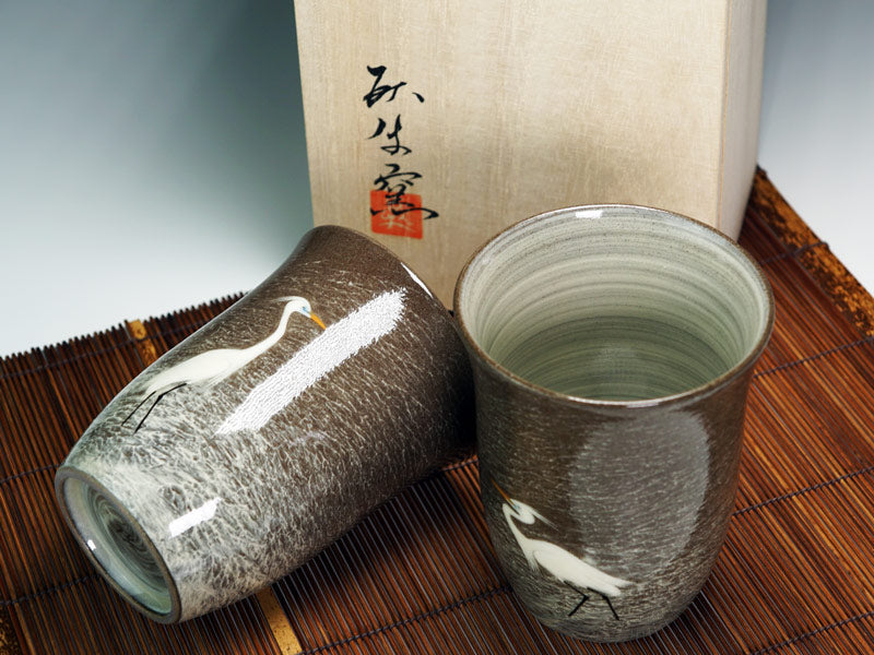 有田焼】ペア焼酎グラス 鷺図