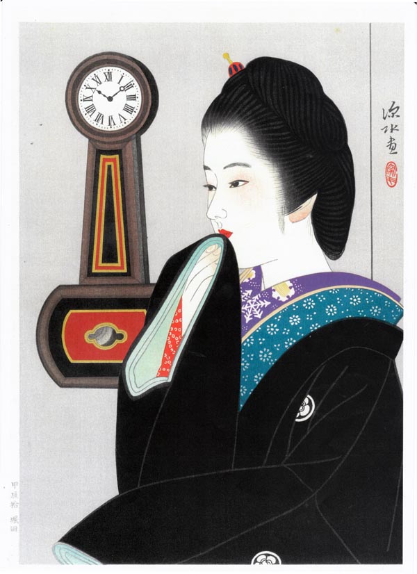 夜会巻き - 伊東深水筆（木版画）