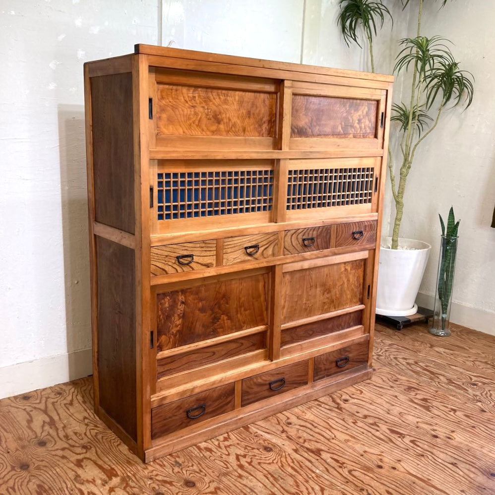 水屋箪笥 食器棚 カップボード 収納棚 欅 檜 アンティーク 古家具 中古