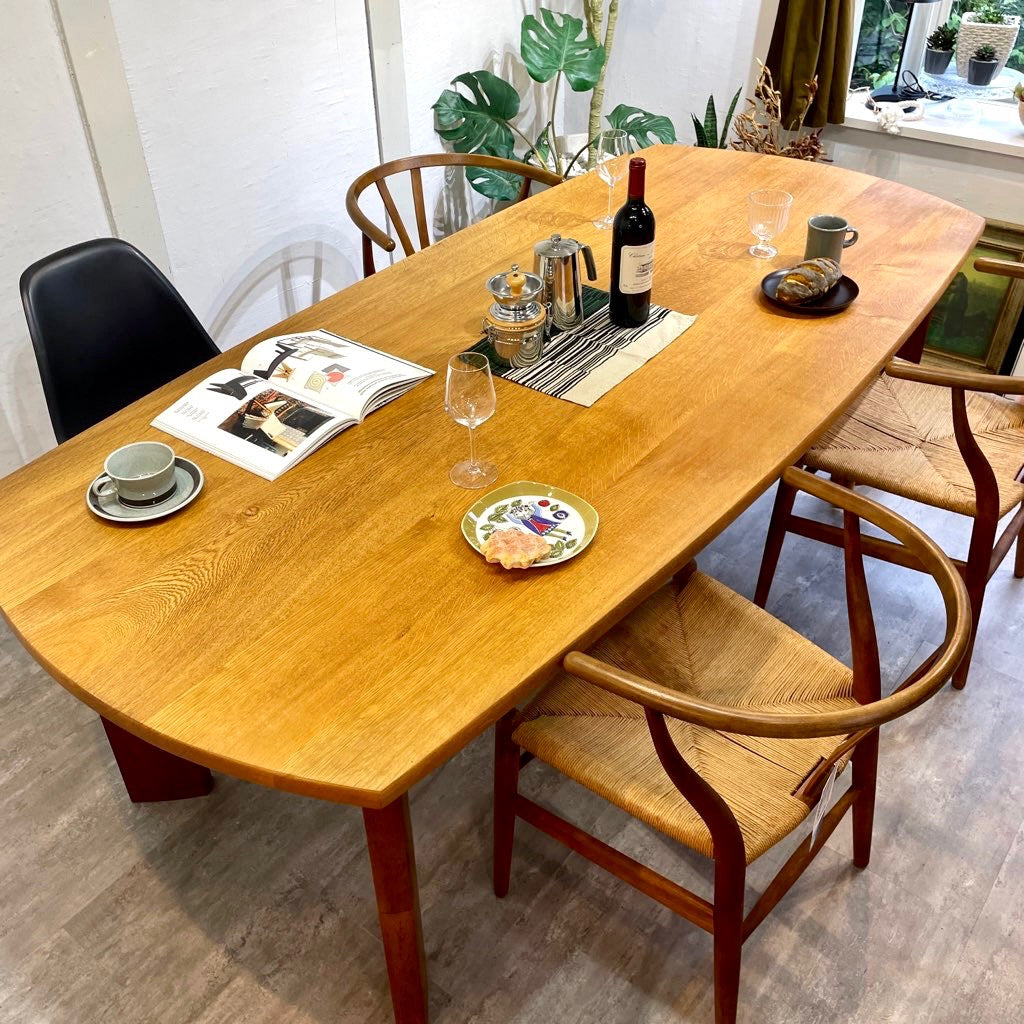 ナラ材ダイニングテーブル ローテーブル 無垢材 木目 2Way 長方形