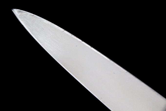 柳刃包丁 尺一 本焼 水牛縞黒檀八角柄 縞黒檀鞘・袱紗・桐箱付 λA2368