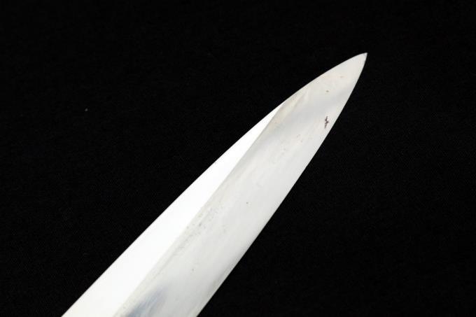 特別作 柳刃包丁 尺 本焼 青鋼 鏡面 水牛朴八角柄 白鞘付 【O799