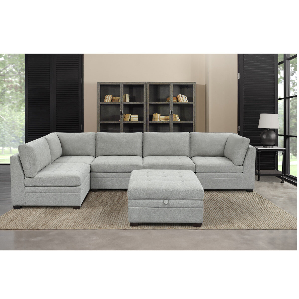 Thomasville 布製モジュラーソファ6ピース ベージュ 収納オットマン付