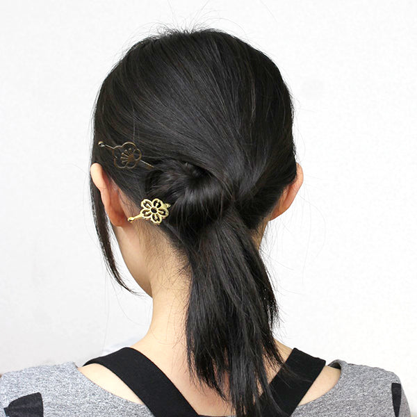 花紋平打一本簪‐梅／真鍮｜普段使いの簪・ヘアアクセサリーブランド