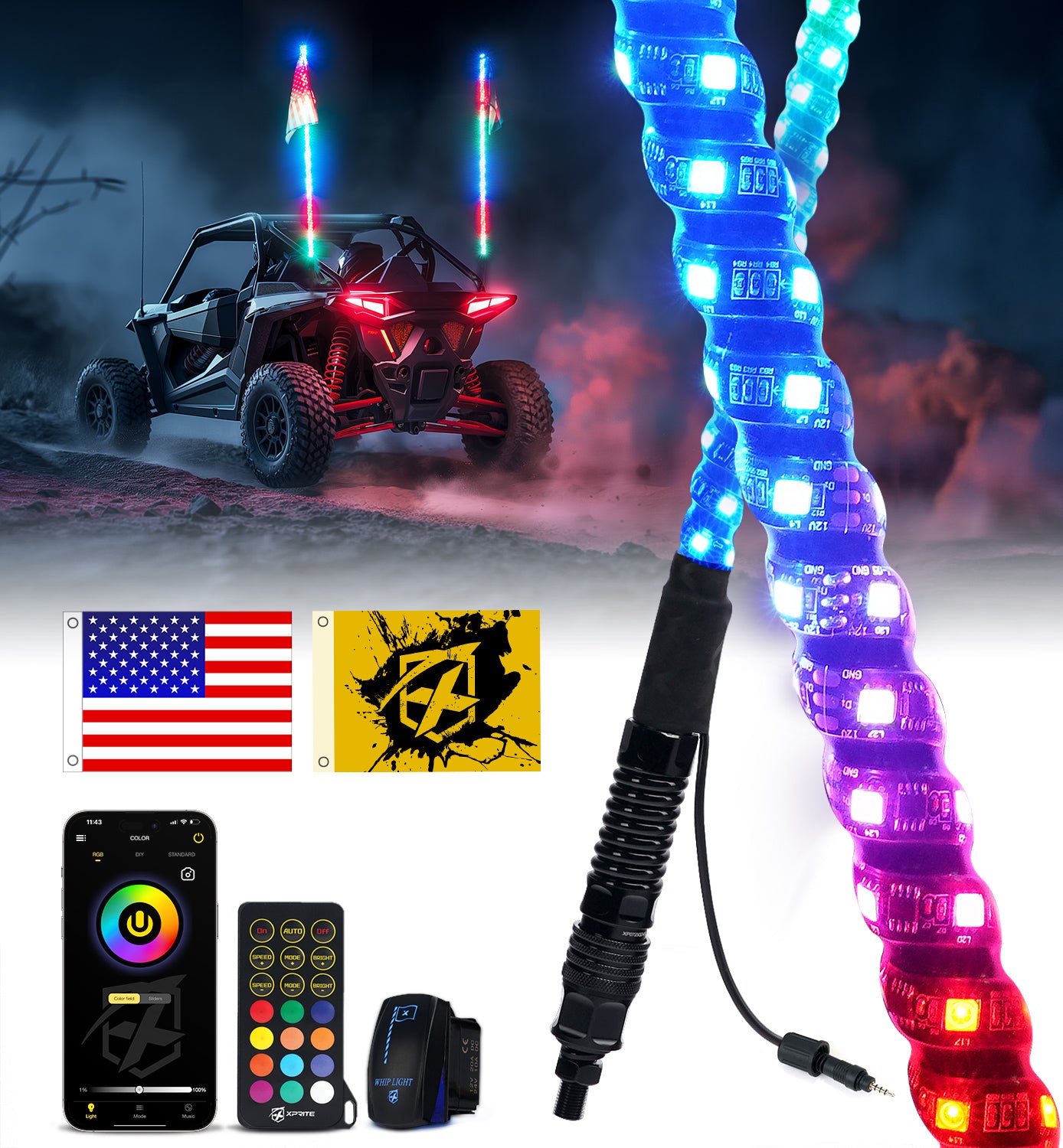 LED Whip Lights for UTV, ATV, RZR, SXS, Trucks