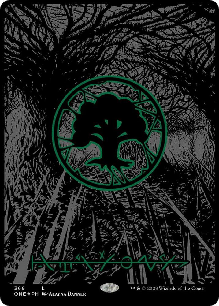 Forest (Phyrexian) - Full Art (Oil Slick Raised Foil) - Phyrexia