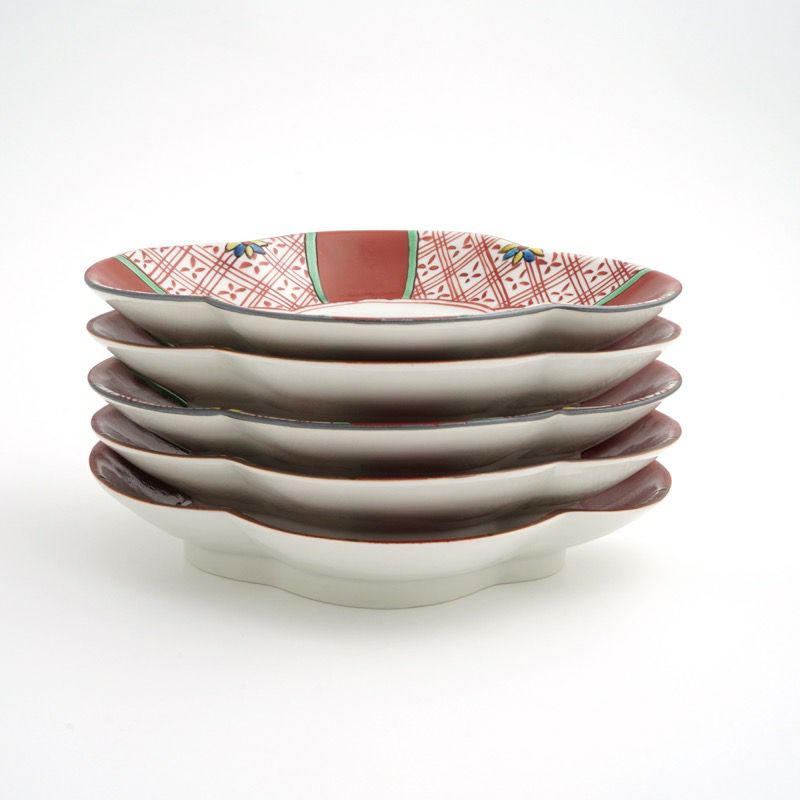 九谷焼 伝統柄 【九谷焼】6号皿揃 赤絵〈5枚〉 |皿や鉢など和食器の