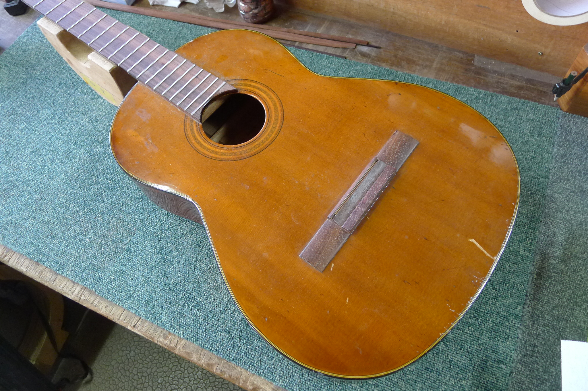修理中】矢入貞雄 作 No.500 1968年製 クラシックギター ～木地補修