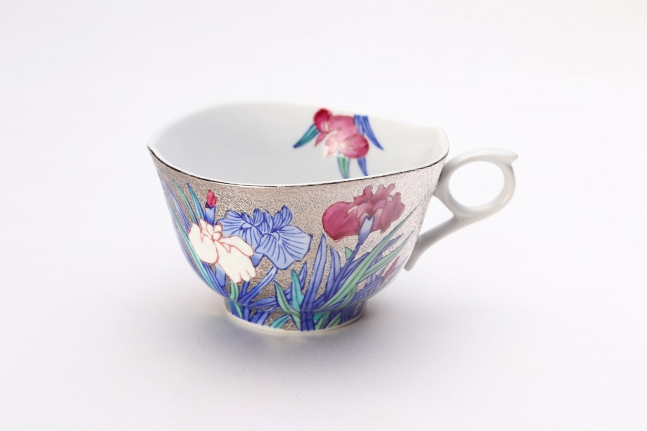 カフェ用品 「コーヒー碗 プラチナ 菖蒲 木箱付」 金龍窯 江口天童