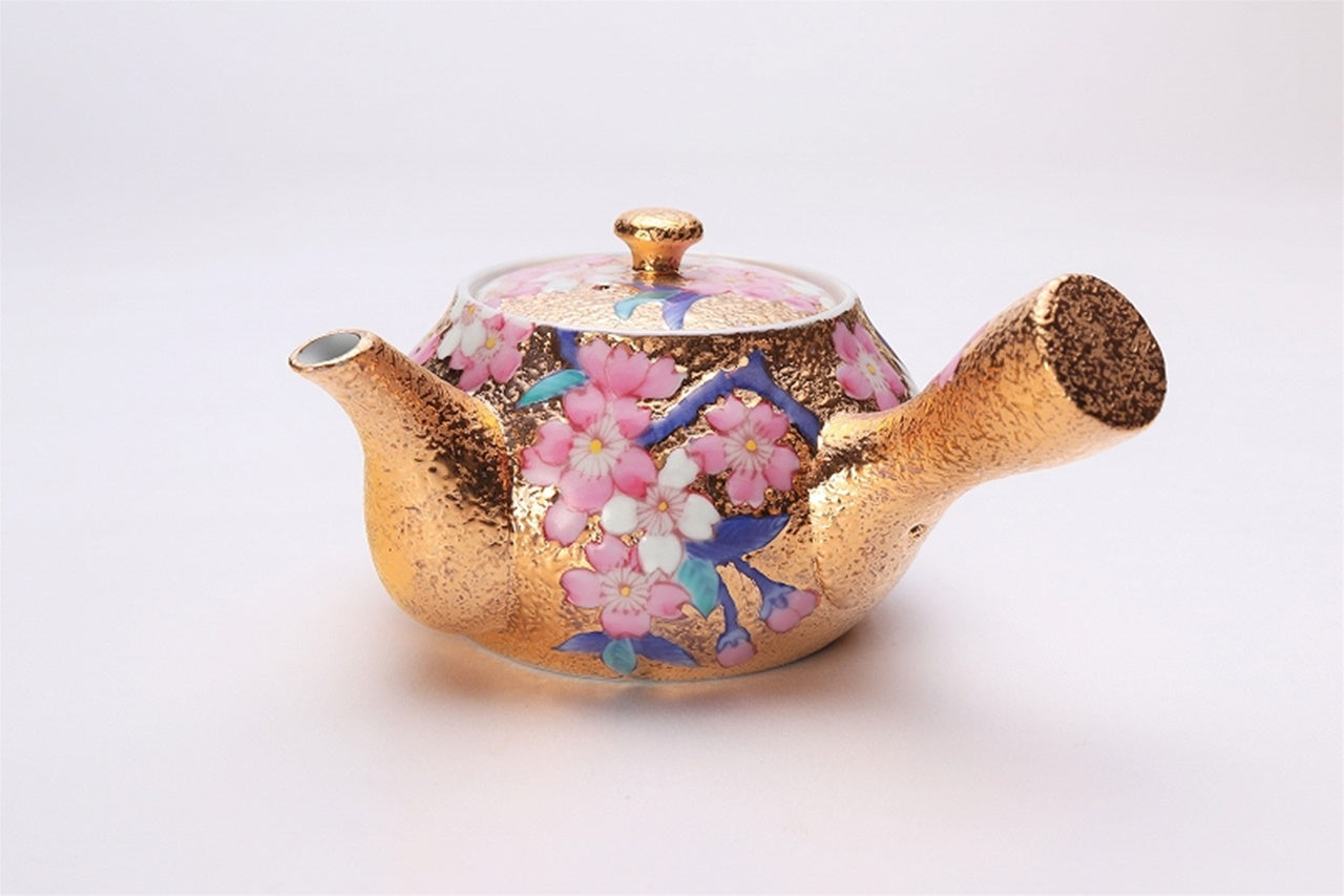 ティー用品 「茶器セット 金彩 桜 木箱付」 金龍窯 江口天童 有田焼