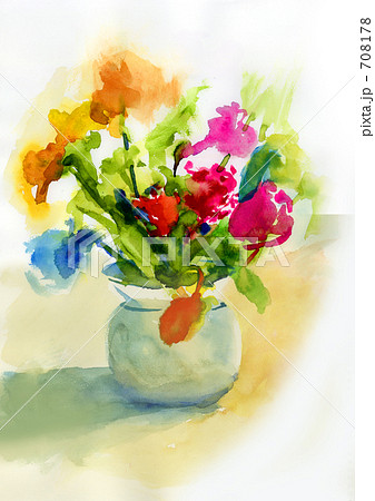 花の入った花瓶 水彩画のイラスト素材 [708178] - PIXTA