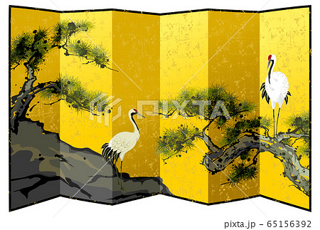 松に鶴 金屏風のイラスト素材 [65156392] - PIXTA