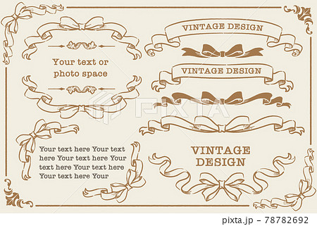 アンティークなリボンの装飾フレーム、飾り罫、オーナメントのベクター
