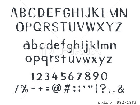 ざらついた手書きのアルファベット 英字 数字 記号 大文字小文字 文字