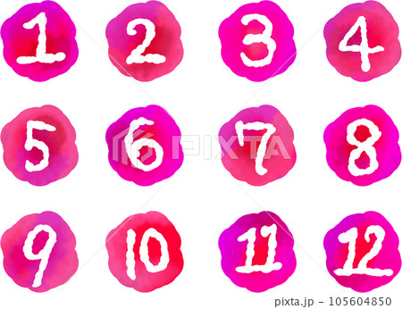 水彩風手描きの数字セット（ピンク系）のイラスト素材 [105604850] - PIXTA