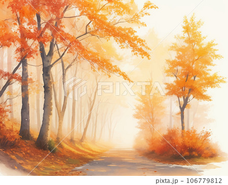 水彩で描いた秋の紅葉の景色のイラスト Generative AIのイラスト素材