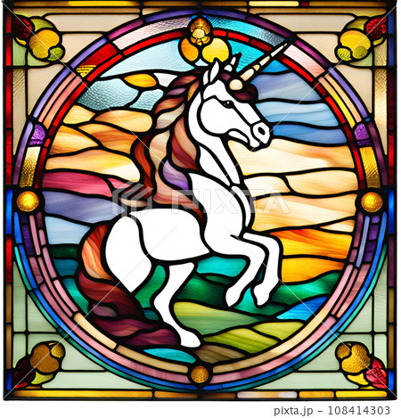 ユニコーンのステンドグラス（AI）のイラスト素材 [108414303] - PIXTA