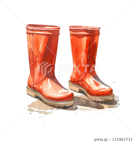 白背景にレインブーツの水彩イラストのイラスト素材 [115961715] - PIXTA