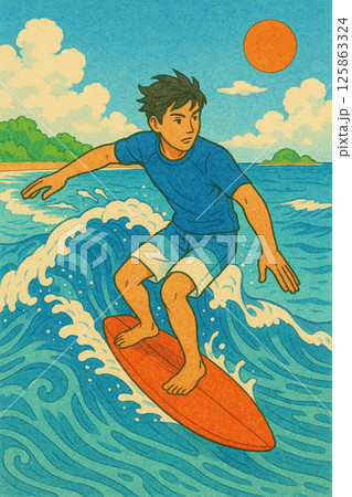 サーフィンをする男性のイラスト素材 [125863324] - PIXTA
